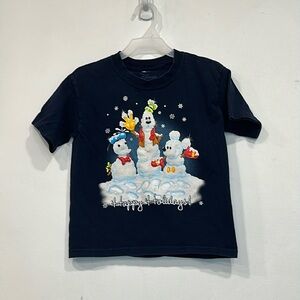 Disney Mickey Mouse Goofy Duck Happy Holiday SNOWMAN Short Sleeve T Shirt Tee XS